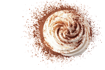 Hot chocolate text effect with whipped cream swirls and cocoa powder accents, creating a warm and inviting look.