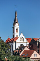 Fototapeta premium Zagreb, Croatia - August 15, 2024: Street and architecture in the historical center of Zagreb