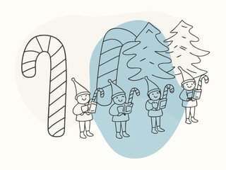 Color blobs gnomes, candy, christmas trees