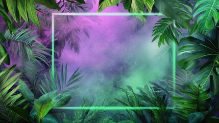 Vibrant Neon Jungle. Tropical Plant Silhouettes in Futuristic Neon Glow