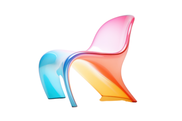 Brightly colored retro plastic chair with curved lines and sleek, minimalist design isolated on white background