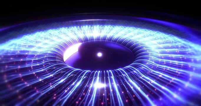 Close-Up Human Eye Animation Made of Vibrant Fiber Optics. Futuristic abstract background animation concept 3d animation.