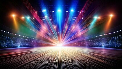 Vibrantly illuminated stage background at night time