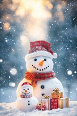 Fototapeta premium Cute snowman. Winter holiday theme.