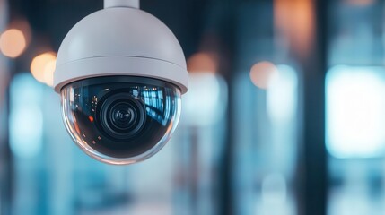 CCTV camera in an elegant office lobby, monitoring people s movements, motion detected by sensors, security footage displayed on nearby screens, bright daylight