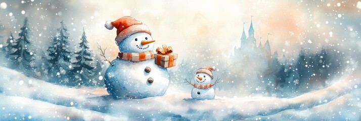Obraz premium Cute snowman. Winter holiday theme.