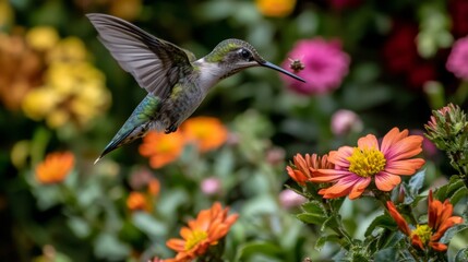 Fototapeta premium Hummingbird in Flight: A Colorful Moment in Nature