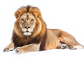 Obraz premium A majestic lion on a pure white surface, rendered in soft watercolors