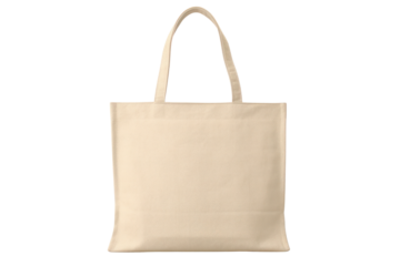 A simple canvas tote bag with sturdy handles, displayed at a slight angle with the front side facing forward isolated on white background