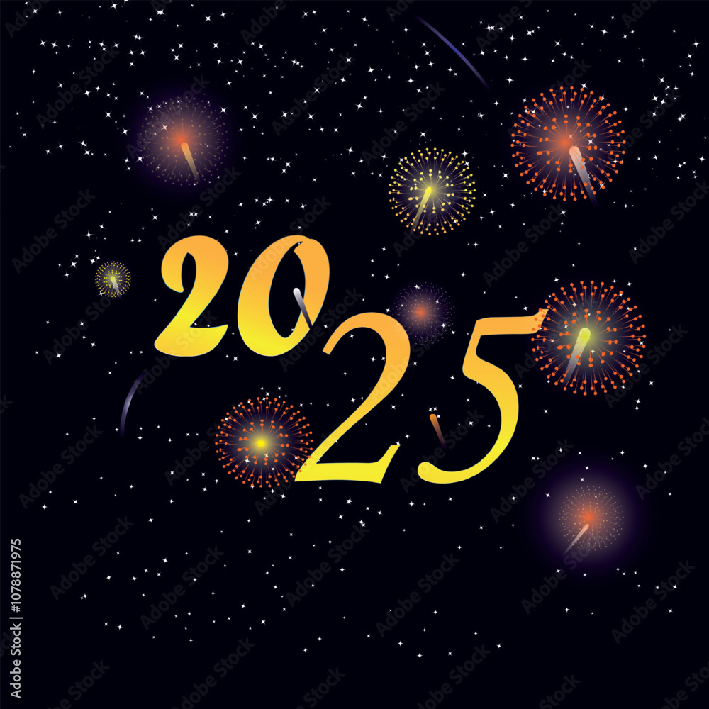 Fototapete card or banner to wish a happy new year 2025 in gold the 0 is a clock on a dark blue gradient backgr