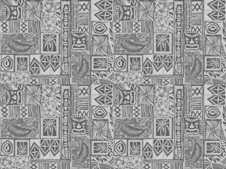 Hawaiian tribal exotic fabric and Polynesian tapa cloth patchwork abstract