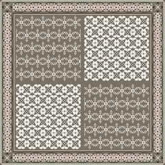 Obraz premium Hijab scarf flower abstract pattern.Ethnic geometric ornament with frame motif border hijab pattern.Design for fabric,print,scarves,shawl,kerchief,bandana,clothing,pareo,pillows,tablecloth,decoration.