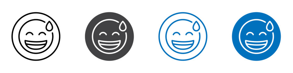 Smiling with sweat icon Logo sign in thin line outline