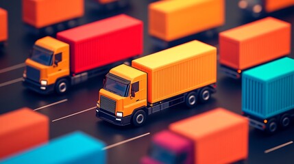 Fototapeta premium Dynamic Central Logistics Hub with Arriving Trucks and Packages
