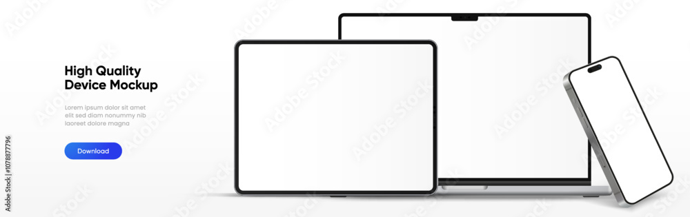 Aufkleber Modern laptop mockup front view and high quality smartphone and tablet mockup isolated on white background. Notebook mockup and phone device mockup for ui ux app and website presentation.Stock Vector.