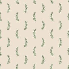 Hand drawn seamless pattern with leaves. Doodle foliage repeat background.