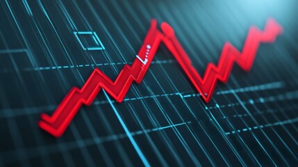 Financial Loss Chart with Downward Trend and Warning Symbols,3D of Economic Downturn