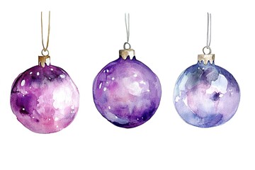 Obraz premium Set of violet and white vector christmas balls with different patterns 