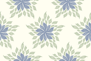 Ethnic floral pattern wallpaper seamless vintage blue flower leaf watercolour style embroidery texture motifs vector illustration design hand drawn background border.