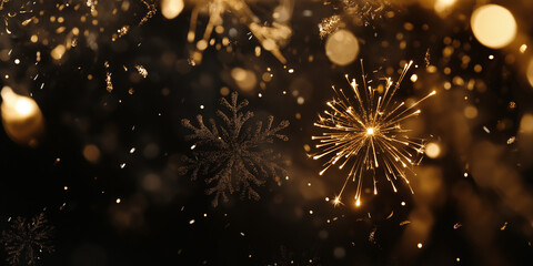 Abstract Background elegant Christmas with gold snow, bokeh and Christmas decoration