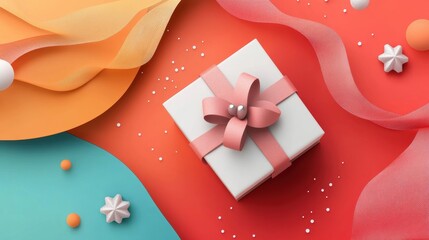 Obraz premium Colorful background template with copy space and gift box for holiday