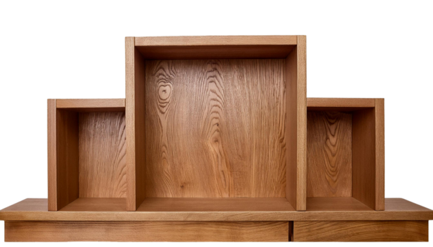 Contemporary wooden shelving unit with a sleek design, ideal for modern interior decor and organization.