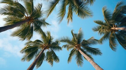 Palm trees against the sky, view from below