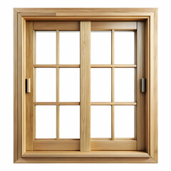 Fototapeta premium A wooden window design without glass showcases natural wood grain, framed against a crisp white background.