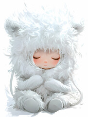 Fototapeta premium Cute Anime Manga Girl with Fluffy Toy Illustration