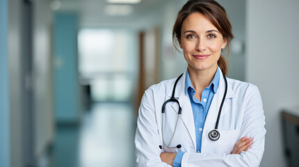 Professional Doctor Portrait in Modern Office Environment with Stethoscope - Ideal for Medical and Healthcare Content