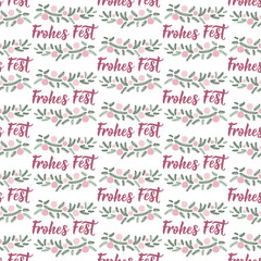 Seamless Christmas pattern with German lettering. German text: Happy holidays. Frohes fest. Modern calligraphy