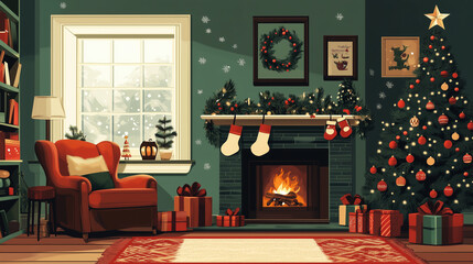 Warm interior living room at Christmas