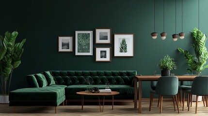 Beautiful Modern Living room Interior with furniture's ,mockup frame , posters, wall -3d Rendering