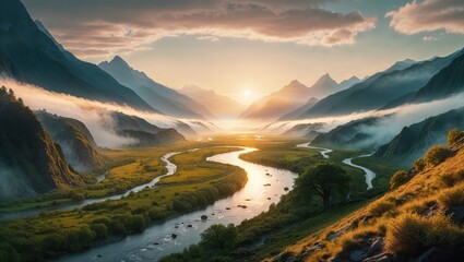 Majestic River Valley at Sunrise

