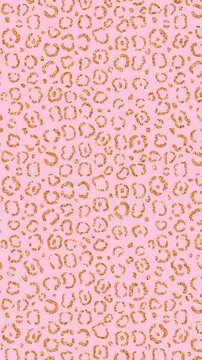 golden glittering leopard pattern on pink cosmetic and fashion motion background, luxury shiny gold vertical social media design element
