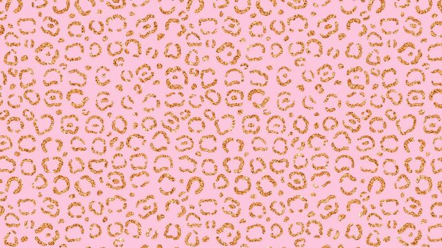 golden glittering leopard pattern on pink cosmetic and fashion motion background, luxury shiny gold social media design element