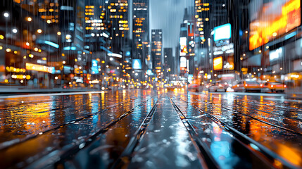Obraz premium Explore the stunning rainy cityscape mockup concept a vibrant preview of urban life at night