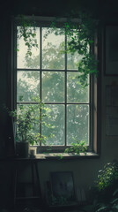 Fototapeta premium Beautiful Anime Manga Image: Plant by the Window with Nostalgia