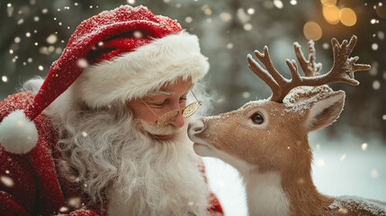 루돌프와 교감하고 행복해하는 산타