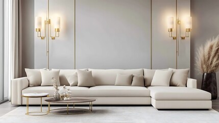 Beautiful Modern Living room Interior with furniture's ,mockup frame , posters, wall -3d Rendering