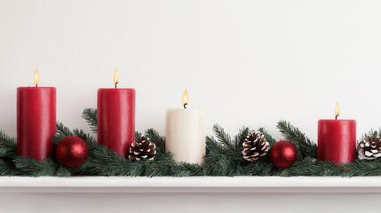 Festive candles and decorations create warm holiday atmosphere
