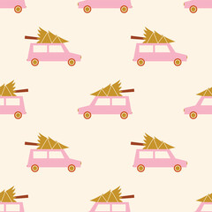 Car carrying christmas tree. 