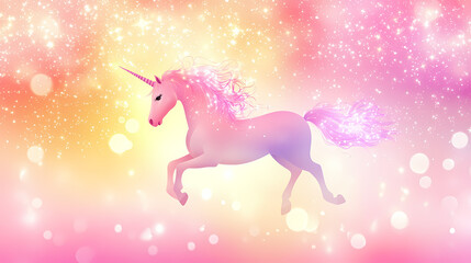 Rainbow unicorn pastel background with glitter stars. pink fantasy sky. holographic space with bokeh. fairy iridescent gradient backdrop. vector. Pastel. Illustration