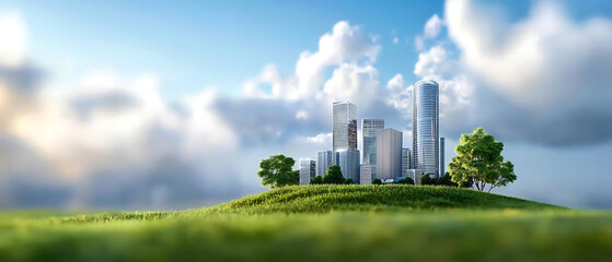 Obraz premium Elevating urban living embracing technology and sustainability in futuristic highrise cities with green spaces