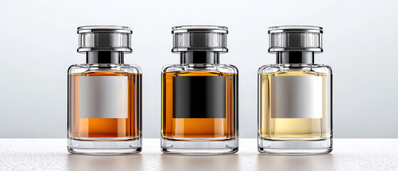 Showcase elegant glass perfume bottles with mockup concept and preview