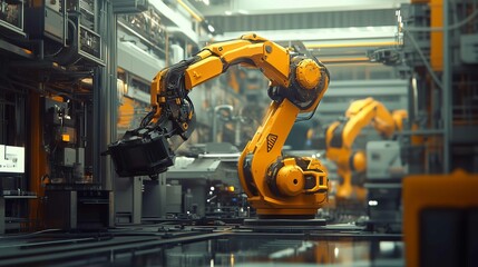 An industrial smart factory 4.0 concept utilizing heavy automation robot arms
