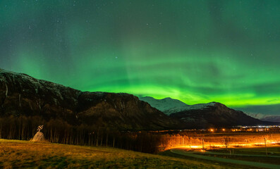 Fototapeta premium Aurora borealis over the mountains.