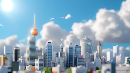 Innovative urban skyline showcases sustainable transportation and smart city technologies