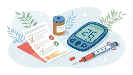 Blood Glucose Meter With Medical Supplies and Health Tracking Checklist for Diabetes Management. Generative AI