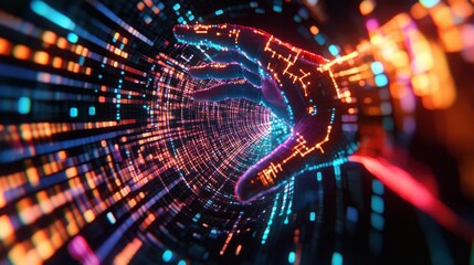 Fototapeta premium A glowing digital hand reaches into a colorful vortex of data.